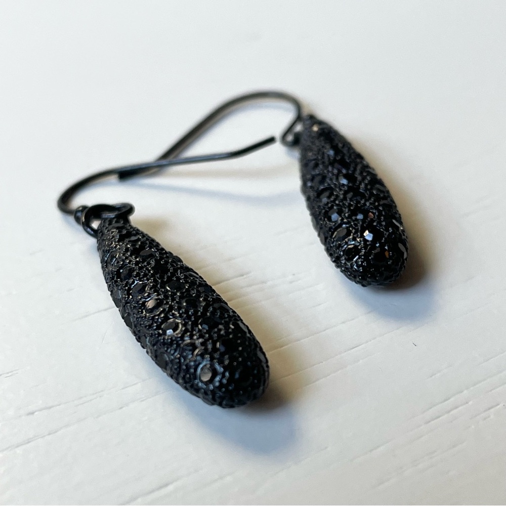Black Lia Sophia (?) rhinestone dangle teardrop earrings goth sparkly - Picture 6 of 12